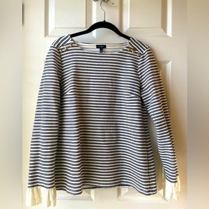 Small Talbots size small striped blouse with ruffle sleeves and gold accents